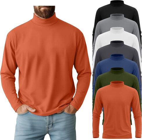 7 Pack Mens Big and Tall Mock Neck Shirts Long Sleeve Turtleneck Plus Size Undershirt Multipack Top in Kuwait