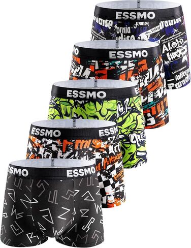 Mens Boxer Briefs 5 Pack Stretchy Graffiti Print Moisture Wicking Lightweight Underwear Men Anti Chafing Supportive in Saudi Arabia