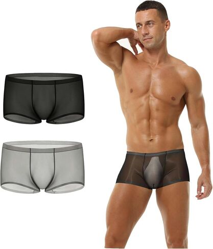 See Through Ice Silk Boxers Shorts for Men Sexy Ultra Thin Bulge Pouch Underwear Sheer Mesh Seamless Lingerie in Saudi Arabia