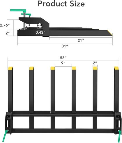 مشبك على شوكات الحطام حتى 60 بوصة، سعة 4000 رطل، مشبك للخدمة الشاقة على شوكات البليت، ملحقات شوكات الدلو مناسبة لجرار انزلاقي الدلو in Kuwait