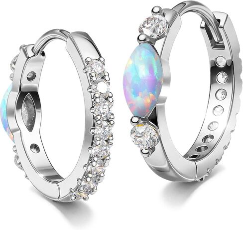 Jewseen Reversible 1 Pairs Huggie Hoop Earrings Hypoallergenic 925 Sterling Silver Zircon Opal 20g 10mm Fine Piercing Jewelry in Saudi Arabia