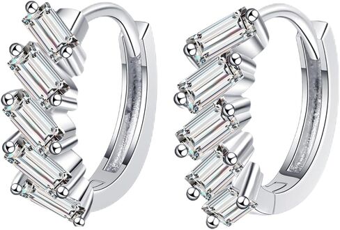 S925 Sterling Silver 1.5ct Diamond Hoop Earrings for Women,Emerald Rectangular D-Color VVS1,Ideal for a Wife Birthday Gift in Saudi Arabia