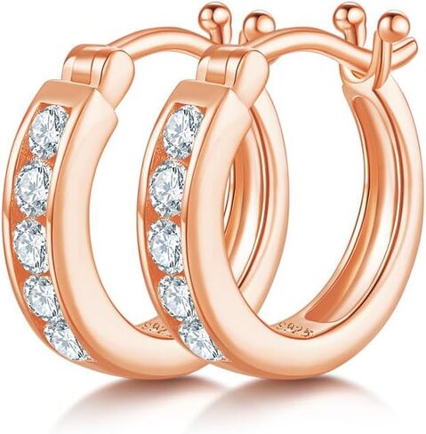 14K Gold over S925 Sterling Silver Diamond Hoop Earrings for Women, Hypoallergenic Trendy Earring, Lovely Gift for Her on Women’s Day in Saudi Arabia