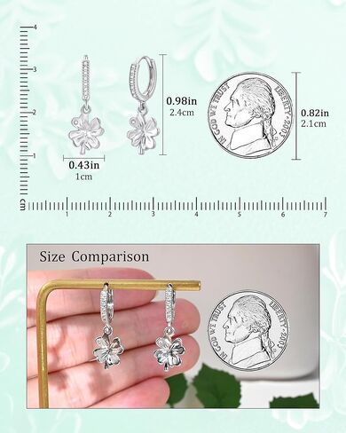 St. Patrick's Day Trendy Four Leaf Clover Huggie Small Hoop Earrings with Hypoallergenic Cubic Zirconia, Silver Drop Dangle Earrings for Women Daily & Thoughtful Gifts in Saudi Arabia