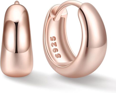 أقراط حلقية مكتنزة من الفضة من ChicSilver للنساء، أقراط هوجي صغيرة سميكة من الفضة الإسترليني عيار 925، أقراط حلقية فضية خفيفة الوزن لا تسبب الحساسية للأذنين الحساسة (8/10/12/14 مم) in Kuwait