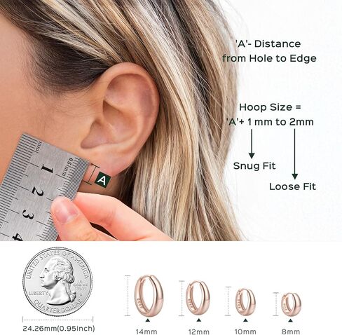 أقراط حلقية مكتنزة من الفضة من ChicSilver للنساء، أقراط هوجي صغيرة سميكة من الفضة الإسترليني عيار 925، أقراط حلقية فضية خفيفة الوزن لا تسبب الحساسية للأذنين الحساسة (8/10/12/14 مم) in Kuwait