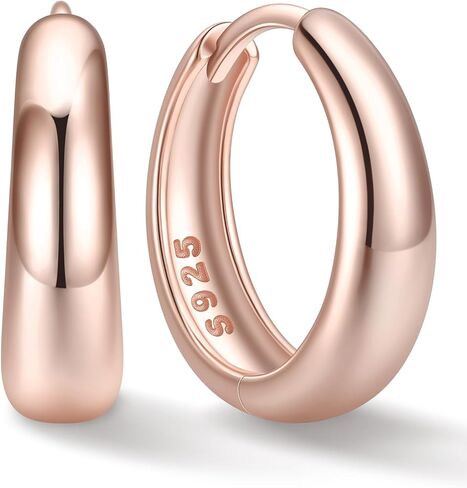 أقراط حلقية مكتنزة من الفضة من ChicSilver للنساء، أقراط هوجي صغيرة سميكة من الفضة الإسترليني عيار 925، أقراط حلقية فضية خفيفة الوزن لا تسبب الحساسية للأذنين الحساسة (8/10/12/14 مم) in Kuwait