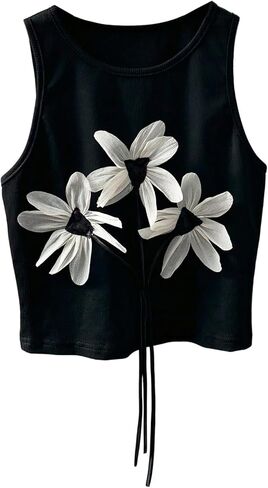 SOLY HUX Women's 3D Floral Top Sleeveless Crew Neck Cute Summer Crop Tank Tops Aesthetic Clothes in Saudi Arabia