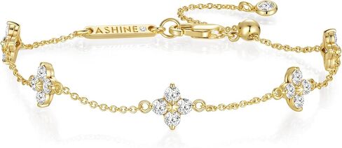 ASHINE Dainty Colver Bracelet - 14K Gold Plated Waterproof Non Tarnish Bracelet, Adjustable Slider Chain Stackable Bracelet with Cubic Zirconia, Trendy Charm Jewelry for Women in Kuwait