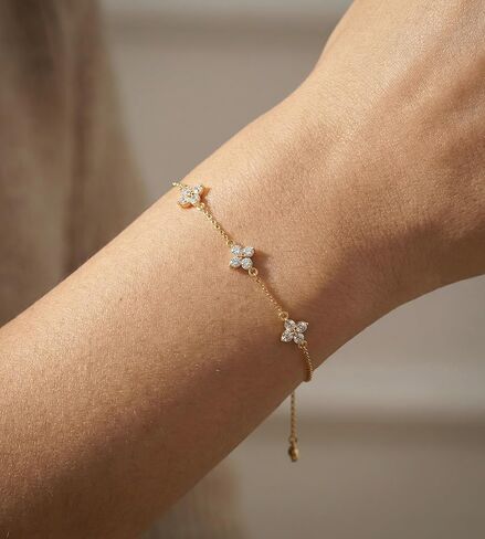 ASHINE Dainty Colver Bracelet - 14K Gold Plated Waterproof Non Tarnish Bracelet, Adjustable Slider Chain Stackable Bracelet with Cubic Zirconia, Trendy Charm Jewelry for Women in Kuwait