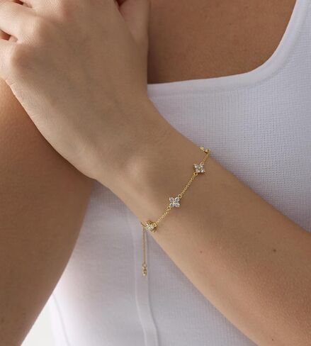 ASHINE Dainty Colver Bracelet - 14K Gold Plated Waterproof Non Tarnish Bracelet, Adjustable Slider Chain Stackable Bracelet with Cubic Zirconia, Trendy Charm Jewelry for Women in Kuwait