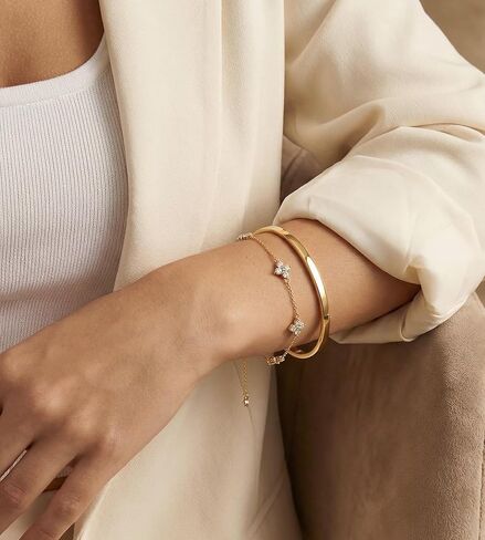 ASHINE Dainty Colver Bracelet - 14K Gold Plated Waterproof Non Tarnish Bracelet, Adjustable Slider Chain Stackable Bracelet with Cubic Zirconia, Trendy Charm Jewelry for Women in Kuwait