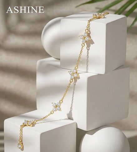 ASHINE Dainty Colver Bracelet - 14K Gold Plated Waterproof Non Tarnish Bracelet, Adjustable Slider Chain Stackable Bracelet with Cubic Zirconia, Trendy Charm Jewelry for Women in Kuwait
