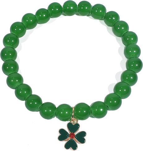 St. Patrick's Day Bracelets with 4 Leaf Clover Irish Festivities Accessories Nature Stone Bracelet Trendy Gift for Adults Women in Saudi Arabia