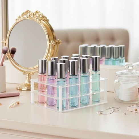 12-Space Rollerball Perfume Organizer, Clear Acrylic Perfume Holder & Display Stand, Lip Gloss Organizer, Beauty Fragrance Storage for Dresser in Kuwait