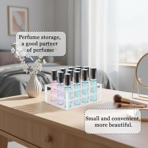 12-Space Rollerball Perfume Organizer, Clear Acrylic Perfume Holder & Display Stand, Lip Gloss Organizer, Beauty Fragrance Storage for Dresser in Kuwait