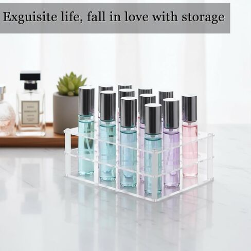 12-Space Rollerball Perfume Organizer, Clear Acrylic Perfume Holder & Display Stand, Lip Gloss Organizer, Beauty Fragrance Storage for Dresser in Kuwait