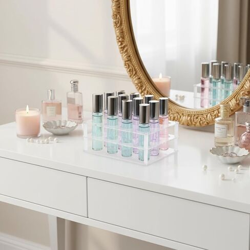 12-Space Rollerball Perfume Organizer, Clear Acrylic Perfume Holder & Display Stand, Lip Gloss Organizer, Beauty Fragrance Storage for Dresser in Kuwait