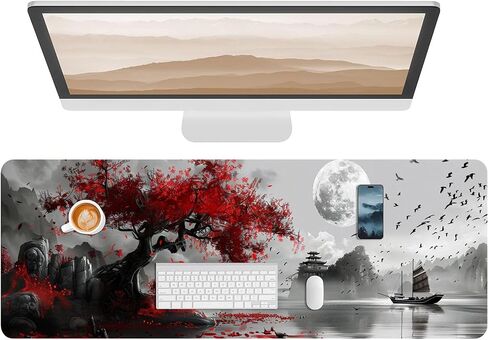 Leather Scenery Desk Pad, Colorful Art Mouse Pad Large Computer Keyboard Gaming Mousepad Waterproof Desktop Protector & Cover, Decorative PU Leather Laptop Mouse Mat Decor 10 x 25.6 inch C56 in Saudi Arabia