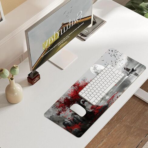 Leather Scenery Desk Pad, Colorful Art Mouse Pad Large Computer Keyboard Gaming Mousepad Waterproof Desktop Protector & Cover, Decorative PU Leather Laptop Mouse Mat Decor 10 x 25.6 inch C56 in Saudi Arabia