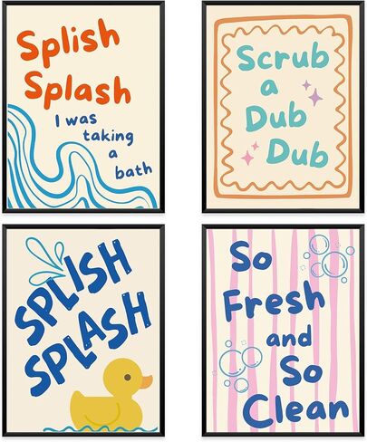 VONTP Funny Kids Bathroom Wall Art Decor, Funny Retro Preppy Duck Prints Poster Wall Decorations for Kids Nursery Toddler Bathroom Restroom Washroom Toilet, 8x10 Inch Set of 4 (Unframed) in Kuwait