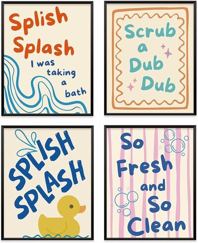 VONTP Funny Kids Bathroom Wall Art Decor, Funny Retro Preppy Duck Prints Poster Wall Decorations for Kids Nursery Toddler Bathroom Restroom Washroom Toilet, 8x10 Inch Set of 4 (Unframed) in Kuwait