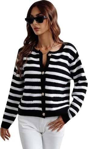 Women's Button Striped Knitted Cardigan Long Sleeve Sweater Fall Clothes Autumn and Winter Clothes in Saudi Arabia