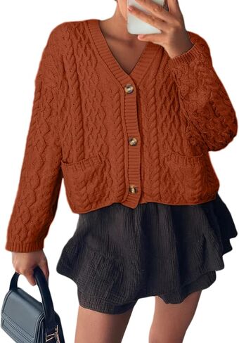 Simplee Womens Chunky Crochet Cardigan Long Sleeve Loose Cable Knit Oversized Sweater Button Up Outerwear Coats in Kuwait