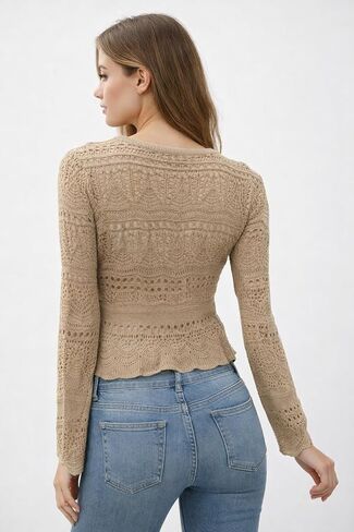 Crochet Cropped Cardigan for Women Boho Knit Tie Front Long Sleeve Summer Cover Up Cardigans in Saudi Arabia