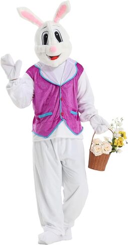 Adult Easter Bunny Costume, Cute Funny Purple Vest Rabbit Mascot Outfit for Easter Dress Up Party, One Size in Kuwait
