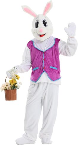 Adult Easter Bunny Costume, Cute Funny Purple Vest Rabbit Mascot Outfit for Easter Dress Up Party, One Size in Kuwait