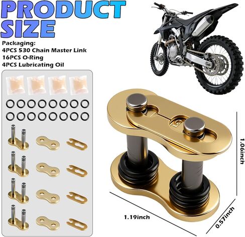 4PCS 530 Chain Master Link with O-Ring,Heavy Duty Steel 530 Motorcycle Chain Connector,Bike Chains Master Link Fits Most Motorcycles/ATVs/Dirt Bikes Chains Repair & Maintenance in Kuwait