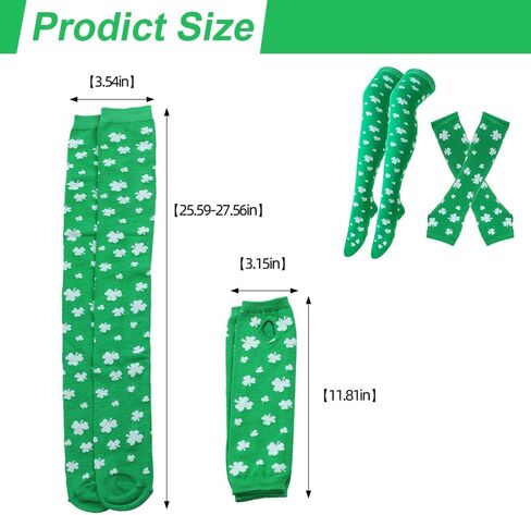 جوارب عالية الفخذين باللون الأخضر لعيد القديس باتريك وقفازات بدون أصابع جوارب شامروك الأيرلندية للنساء أزياء تنكرية in Kuwait