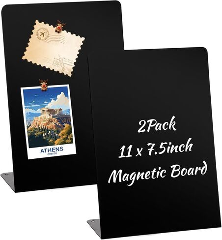 2 Pack Magnetic Bulletin Board with Easel Stand, 11 x 7.5 Inch Magnetic Metal Board for Tabletop, Memo Display Boards for Home, School, Kitchen, Office, Black in Kuwait