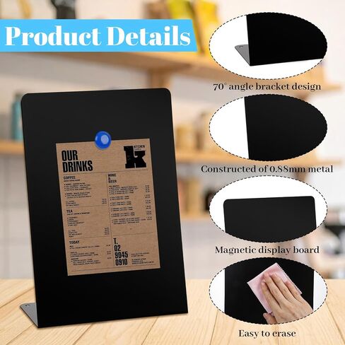 2 Pack Magnetic Bulletin Board with Easel Stand, 11 x 7.5 Inch Magnetic Metal Board for Tabletop, Memo Display Boards for Home, School, Kitchen, Office, Black in Kuwait