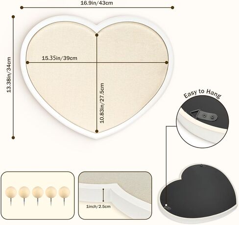 Heart-Shaped Bulletin Board with Linen, Cork Board Alternative for Wall, Approx. 17 x 15 inch Pin Board for Office, Home, School, Valentine's Decor(WH-AX-MB) in Kuwait