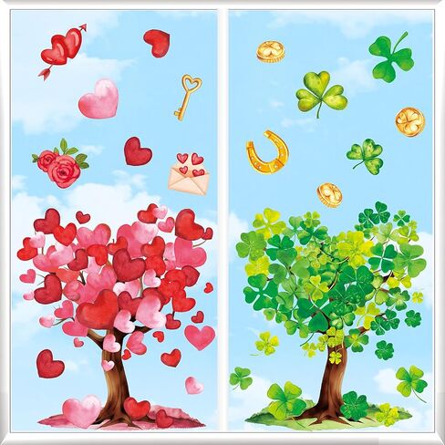 Whaline 6 Sheets St. Patrick' s Day Window Clings Valentine' s Day Window Decal Watercolor Love Heart & Clover Tree Reusable Anti-Collision Windows Decor for Holiday Party Supplies in Saudi Arabia