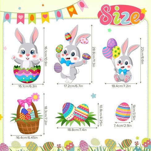 Clabby 9 Sheets Easter Window Clings 103 Pcs Happy Easter Bunny Eggs Carrot Glass Stickers Double-Side Spring Rabbit Chick Glass Decals for Spring Home Office School Party Window Door (Cute Style) in Saudi Arabia