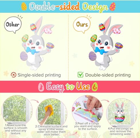 Clabby 9 Sheets Easter Window Clings 103 Pcs Happy Easter Bunny Eggs Carrot Glass Stickers Double-Side Spring Rabbit Chick Glass Decals for Spring Home Office School Party Window Door (Cute Style) in Saudi Arabia
