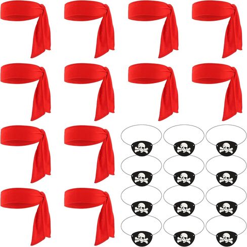 Chanaco 24Pcs Pirate Accessories Costume Women Pirate Bandana Supplies for Men Eye Patches and Headband Outfit Party Favors for Cosplayer in Kuwait