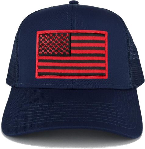 Armycrew XXL Oversize Black Red USA Flag Patch Mesh Back Trucker Baseball Cap in Saudi Arabia