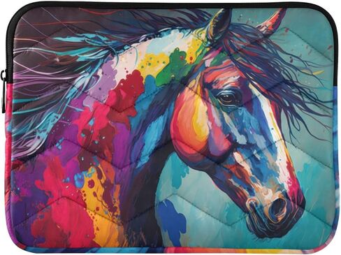 Colorful Painting Horse Laptop Sleeve Case Bag Compatible with MacBook Air/Pro, Quilted Puffer Laptop Carrying Case Cover for 13-14 Inch Laptops in Kuwait