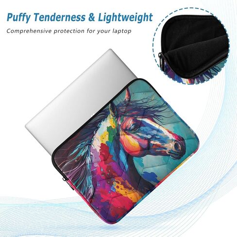 Colorful Painting Horse Laptop Sleeve Case Bag Compatible with MacBook Air/Pro, Quilted Puffer Laptop Carrying Case Cover for 13-14 Inch Laptops in Kuwait