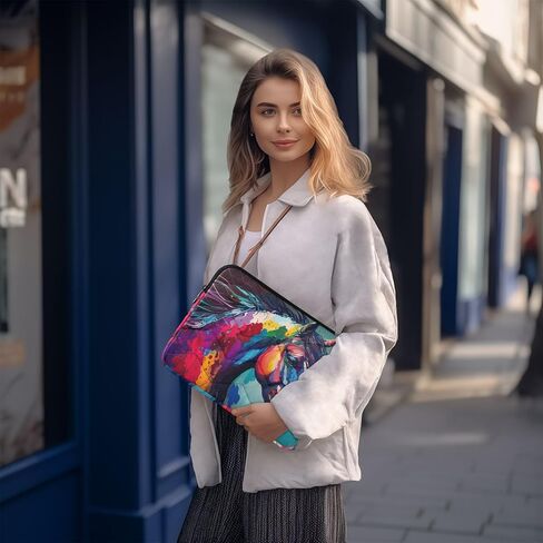 Colorful Painting Horse Laptop Sleeve Case Bag Compatible with MacBook Air/Pro, Quilted Puffer Laptop Carrying Case Cover for 13-14 Inch Laptops in Kuwait