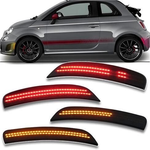 Smoke Dynamic LED Side Marker Light Kit for 2012-2017 Fiat 500 Abarth 2-Door Hatchback - Sequential White Front & Rear side marker Turn Signals | Plug & Play 4-Piece Kit in Kuwait