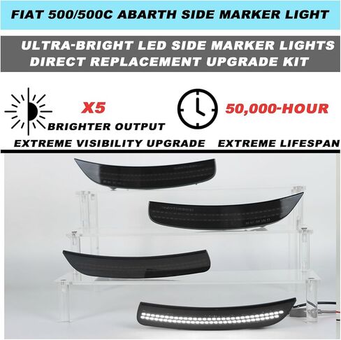 Smoke Dynamic LED Side Marker Light Kit for 2012-2017 Fiat 500 Abarth 2-Door Hatchback - Sequential White Front & Rear side marker Turn Signals | Plug & Play 4-Piece Kit in Saudi Arabia