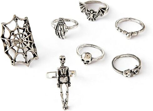 Vintage Halloween Bat Rings Set for Women Men Gothic Silver Ring Set Stacking Halloween Outfit Jewelry Goth Costume Accessories in Kuwait