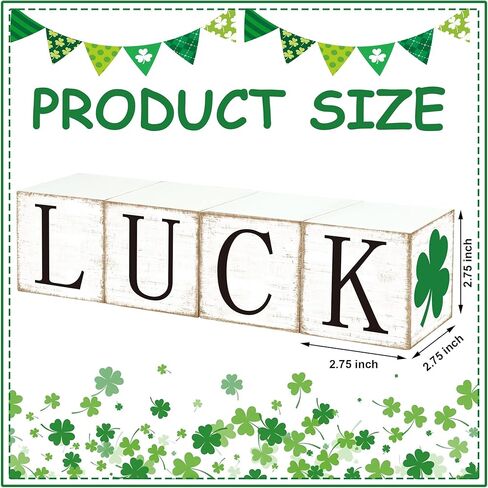 4 Pcs St. Patrick's Day Wooden Block Signs Double-Sided Shamrock Luck Tabletop Centerpiece Rustic Irish Clover Tiered Tray Decor for St. Patrick's Day Holiday Party Home Office Shelf Table Decoration in Kuwait