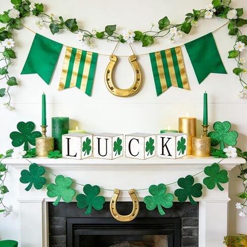 4 Pcs St. Patrick's Day Wooden Block Signs Double-Sided Shamrock Luck Tabletop Centerpiece Rustic Irish Clover Tiered Tray Decor for St. Patrick's Day Holiday Party Home Office Shelf Table Decoration in Kuwait