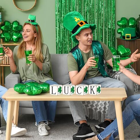 4 Pcs St. Patrick's Day Wooden Block Signs Double-Sided Shamrock Luck Tabletop Centerpiece Rustic Irish Clover Tiered Tray Decor for St. Patrick's Day Holiday Party Home Office Shelf Table Decoration in Kuwait